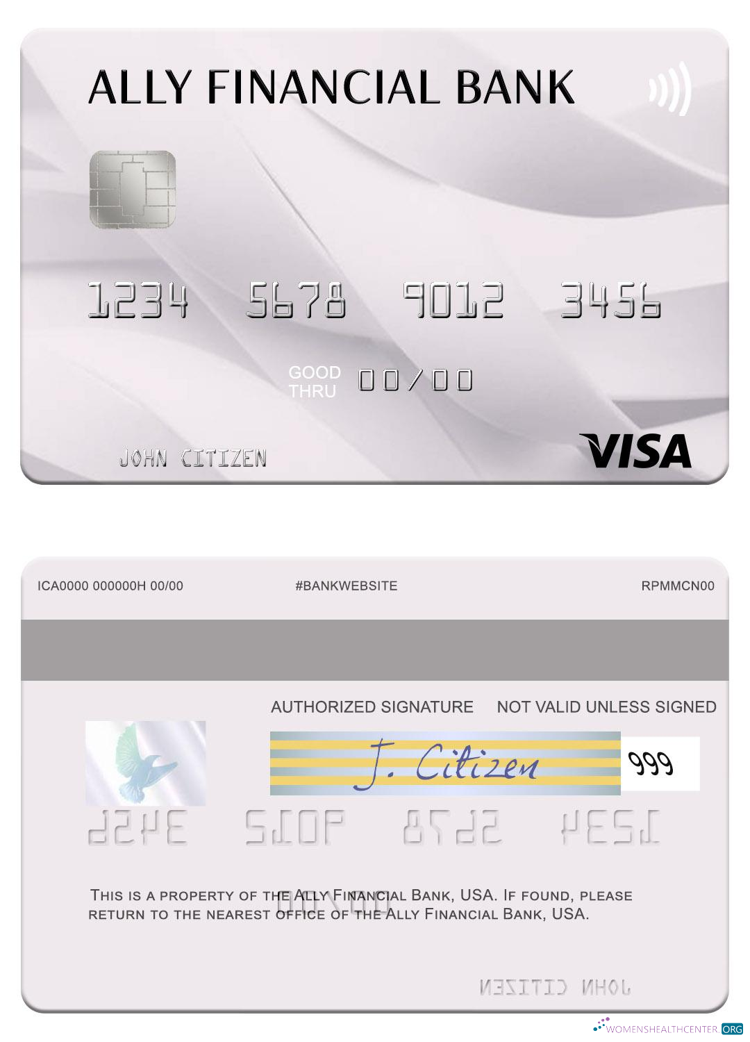 Download USA Ally Financial Bank visa card Photoshop template